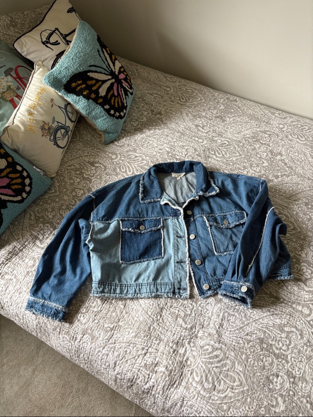 Eloquii Two-Tone Blue Denim Jean Jacket